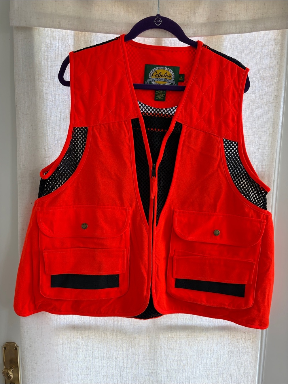 Cabela's Bright Orange Medium Outdoor Vest with Black Mesh Panels
